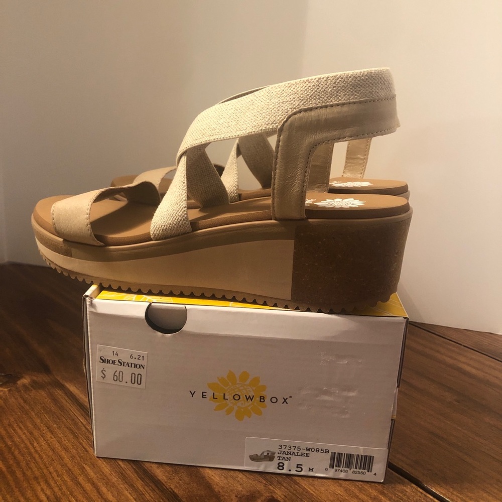 Yellow Box Janalee Tan Women's Wedge Sandals Size 8.5 New In Box 37375-w085b